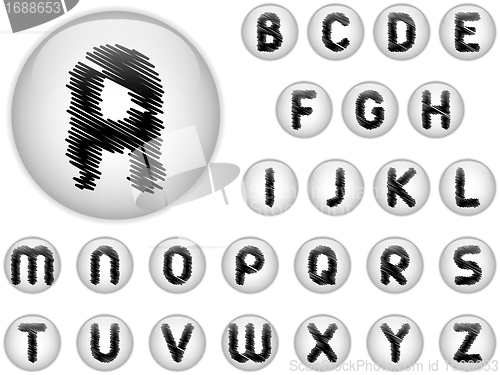 Image of Alphabet Scribble Letters in shiny White Buttons