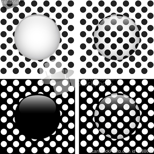 Image of Set of Four Glass Circle Black and White Dots