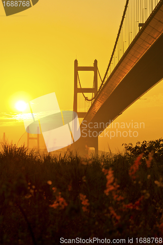 Image of Tsing Ma Bridge in Hong Kong at sunset