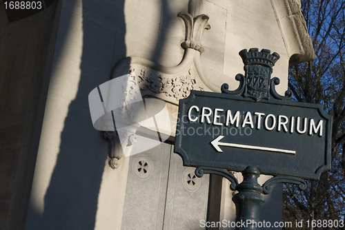 Image of Crematory close sign with chapel