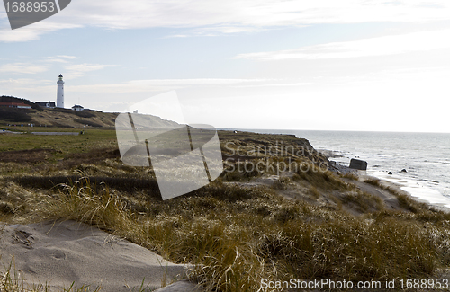 Image of coastal scene at north denmark with lighthouse