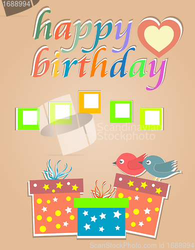 Image of vector happy birthday cards with cute birds and gift box