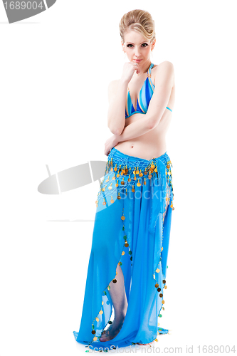 Image of  belly dancer girl in blue isolated on white