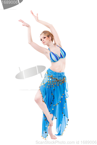 Image of  belly dancer girl in blue isolated on white