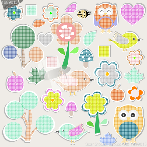 Image of Set of nature textile stickers - scrapbook label