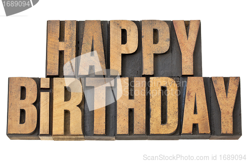 Image of happy birthday in wood type
