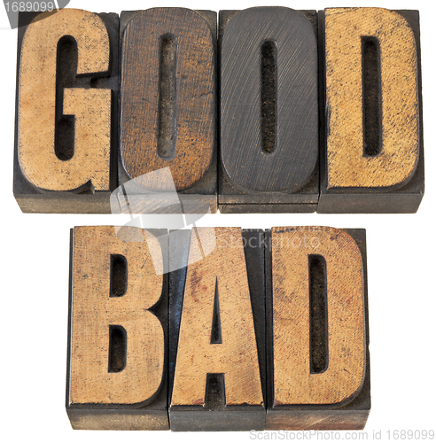 Image of good and bad word in wood type