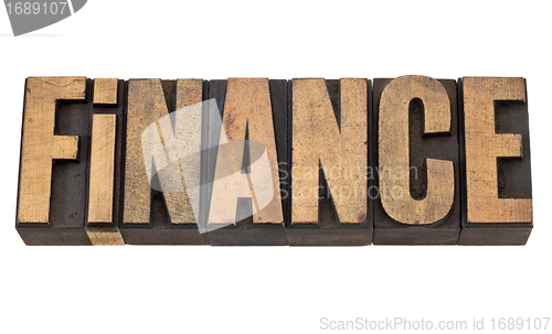 Image of finance word in wood type