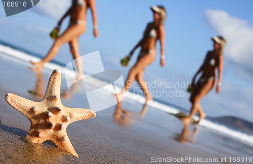 Image of Woman Walking on Beach