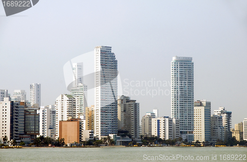 Image of  high rise buildings Bocagrande beach  Cartagena Colombia South 