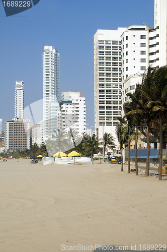 Image of  high rise buildings Bocagrande beach  Cartagena Colombia South 