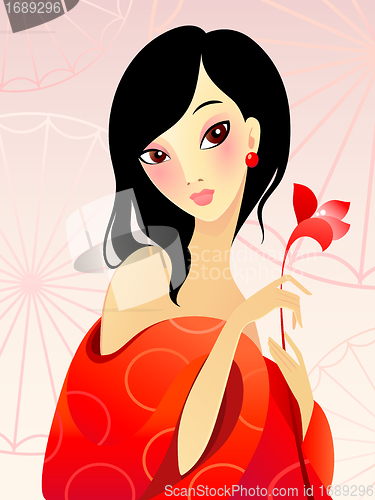 Image of Girl in red with flower