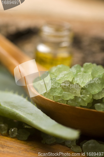 Image of Aloe vera with bath salt and massage oil