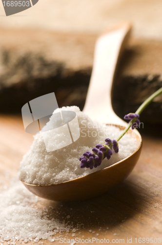 Image of Bath Salt With Fresh Lavender Flowers