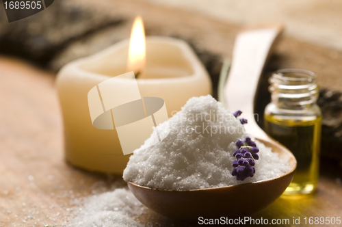 Image of Bath Salt With Fresh Lavender Flowers