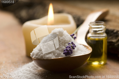 Image of Bath Salt With Fresh Lavender Flowers