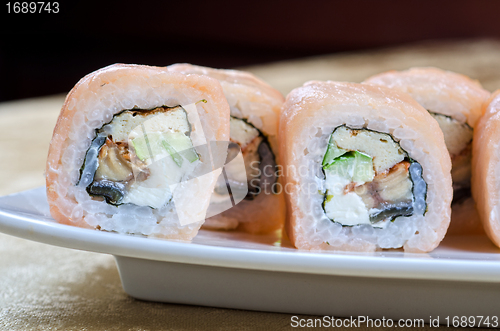 Image of shrimp and eel sushi roll