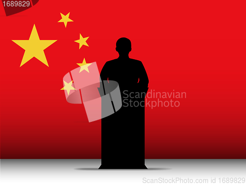 Image of China Speech Tribune Silhouette with Flag Background