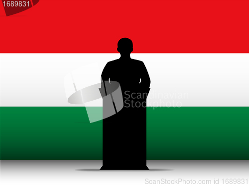 Image of Hungary Speech Tribune Silhouette with Flag Background