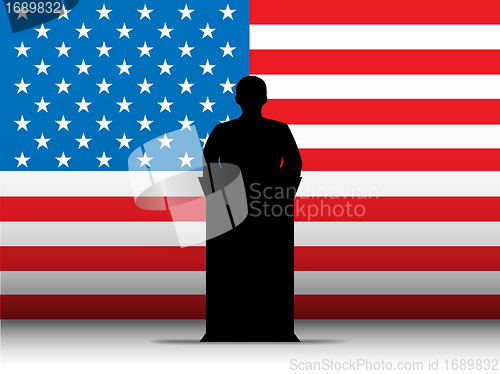 Image of United States of America USA Speech Tribune Silhouette with Flag