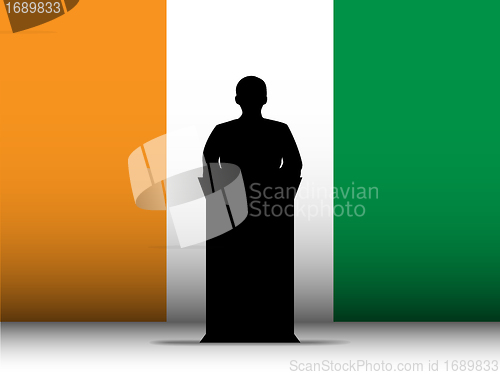 Image of Ireland Speech Tribune Silhouette with Flag Background