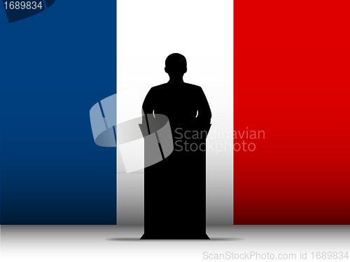 Image of France Speech Tribune Silhouette with Flag Background