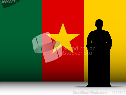 Image of Cameroon Speech Tribune Silhouette with Flag Background