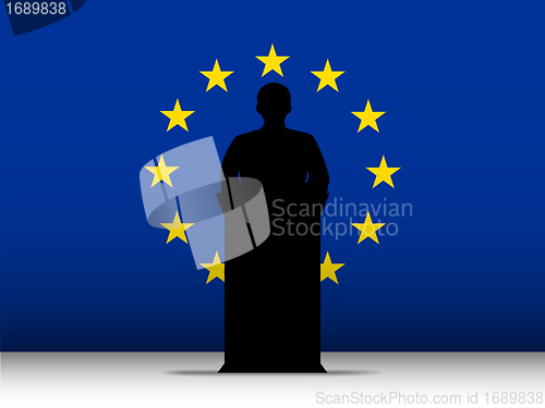 Image of Europe Speech Tribune Silhouette with Flag Background