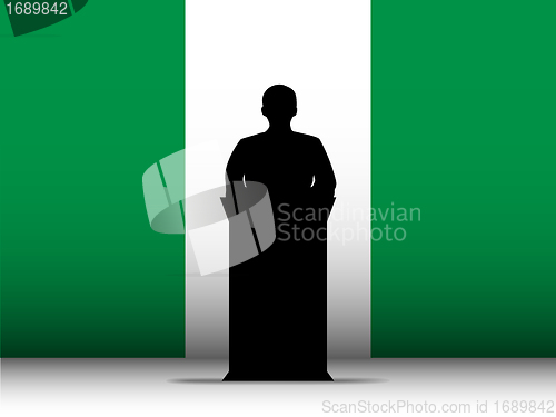 Image of Nigeria Speech Tribune Silhouette with Flag Background