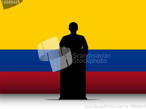 Image of Colombia Speech Tribune Silhouette with Flag Background