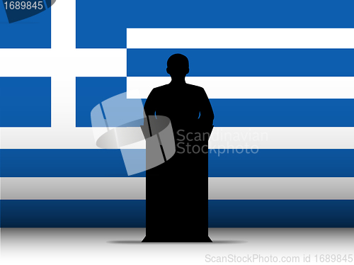 Image of Greece Speech Tribune Silhouette with Flag Background