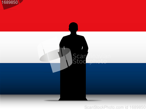 Image of Netherlands Speech Tribune Silhouette with Flag Background