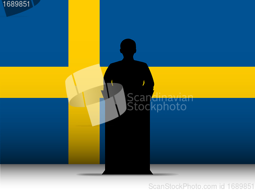 Image of Sweden Speech Tribune Silhouette with Flag Background