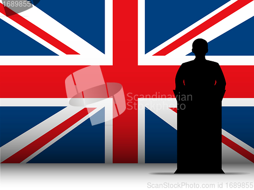 Image of United Kingdom Speech Tribune Silhouette with Flag Background