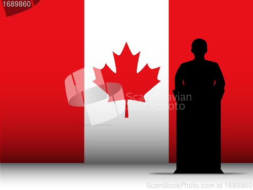 Image of Canada Speech Tribune Silhouette with Flag Background