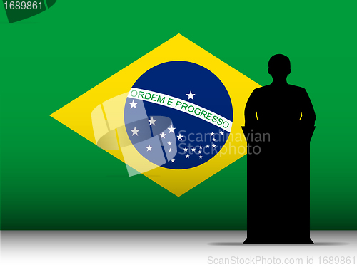 Image of Brazilian Speech Tribune Silhouette with Flag Background