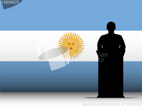 Image of Argentina Speech Tribune Silhouette with Flag Background
