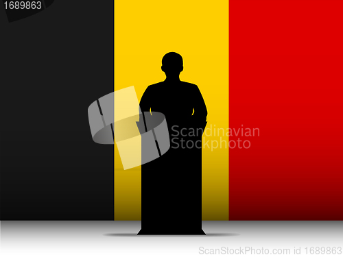 Image of Belgium Speech Tribune Silhouette with Flag Background