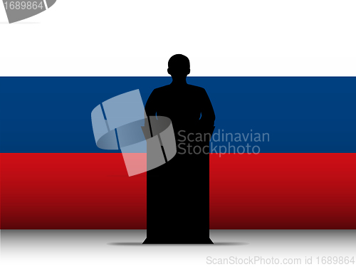 Image of Russia Speech Tribune Silhouette with Flag Background