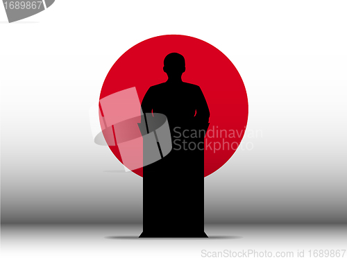Image of Japan Speech Tribune Silhouette with Flag Background