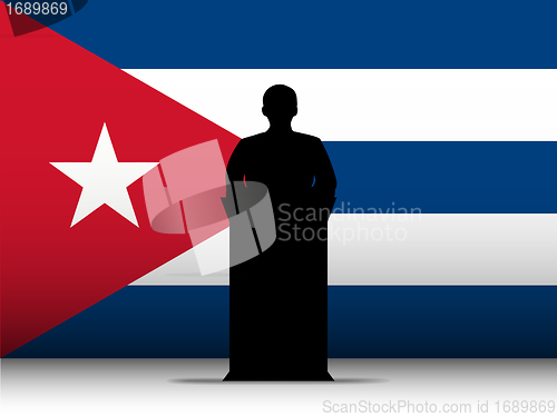 Image of Cuba Speech Tribune Silhouette with Flag Background