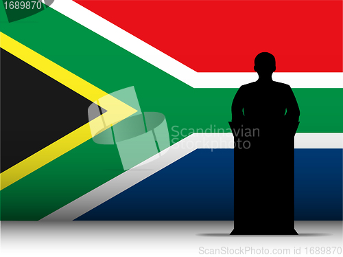 Image of South Africa Speech Tribune Silhouette with Flag Background