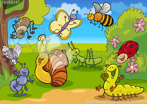 Image of cartoon insects on the meadow