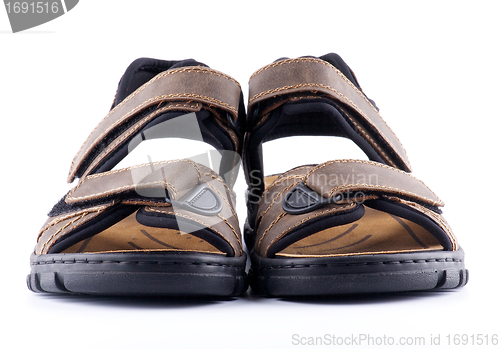 Image of Brown man's Shoes Sandals with Velcro fastener 