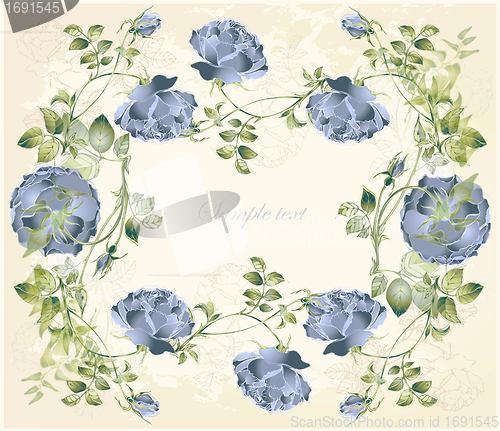 Image of Greeting card with rose. Illustration  roses. Beautiful decorative framework with flowers.