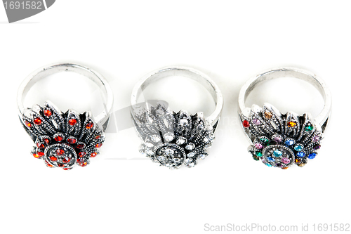 Image of Three silver rings with precious stones