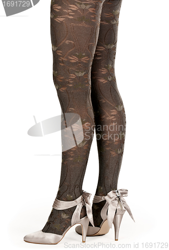 Image of shapely female legs in pantyhose and shoes