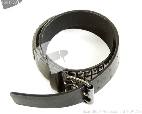 Image of Black leather belt with steel buckle