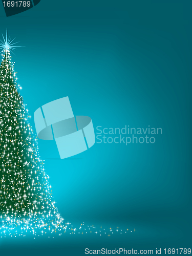 Image of Abstract green christmas tree on blue. EPS 8