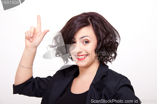 Image of young business woman with dark hair successful